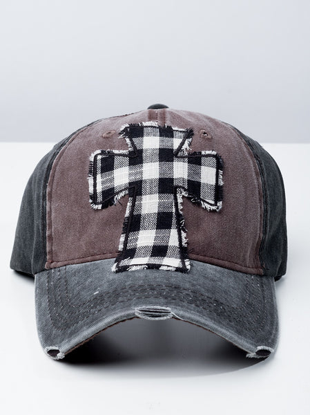 SOUTHERN GRACE BLACK GINGHAM CROSS CAP