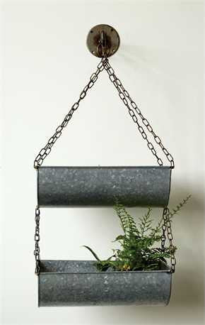 METAL HANGING BUCKETS W/ WALL HOOK, ZINC FINISH, SET OF 2