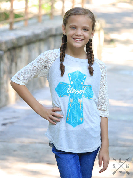 KIDS TURQUOISE CROSS TEE