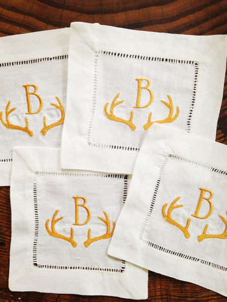 Linen Cocktail Napkins 4 w/monogram